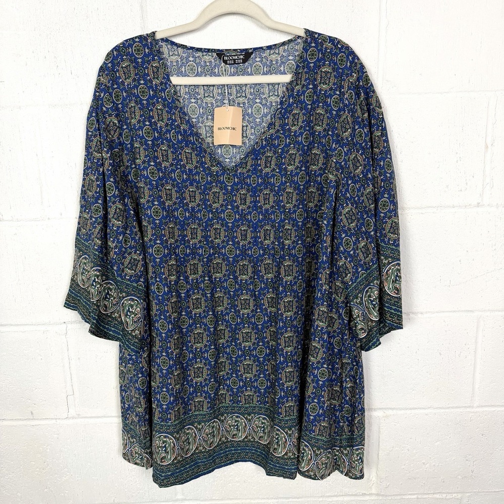 Bloomchic BoHo Tunic SZ 22-24 NEW Flowy Medallion Flare Sleeves Maximalist Artsy